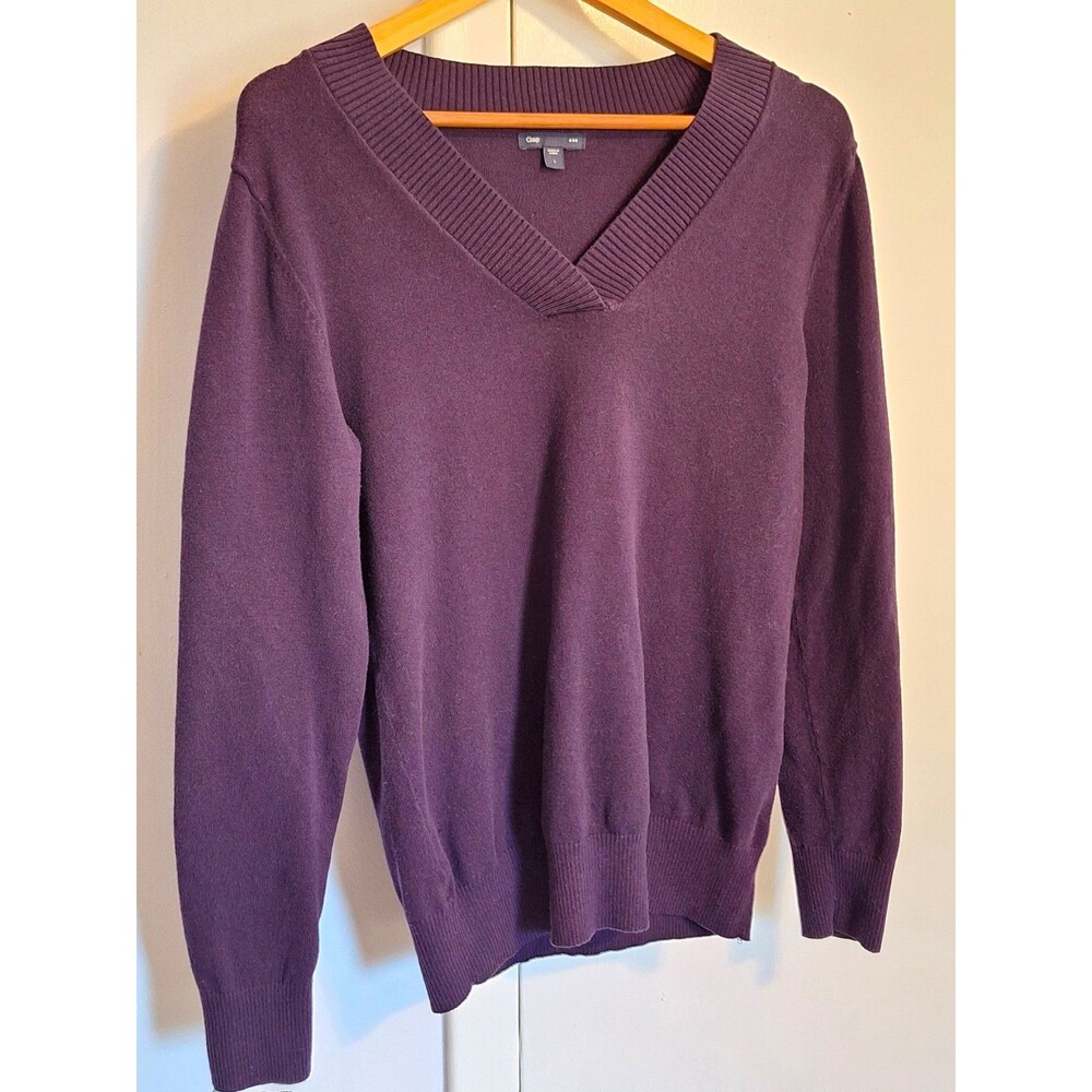 Gap Purple Knit V-Neck Pullover Sweater Ribbed Stretch Cotton Blend Womens L